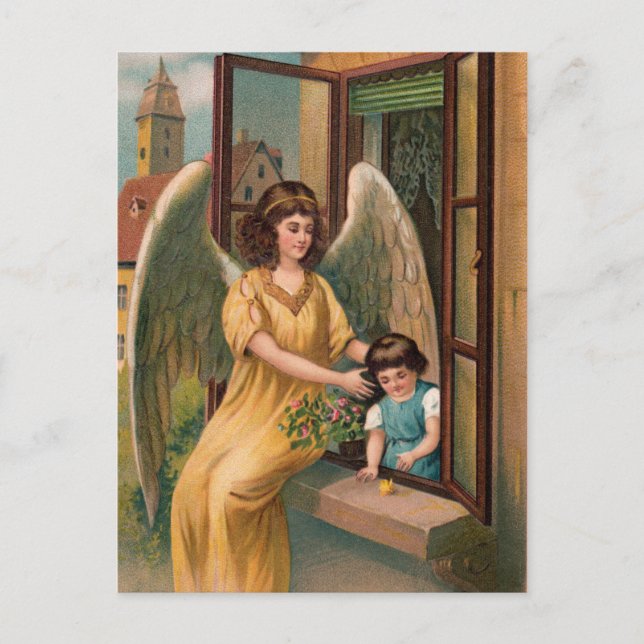 Schutzengel und Mädchen am Fenster Postcard (Front)