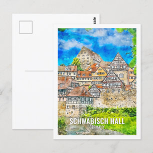Schwabisch Hall Germany Travel Place Watercolor Postcard