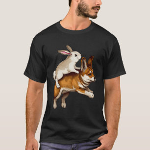 Schwarz Normalrabbit Riding A Shiba Whimsical Pet T-Shirt