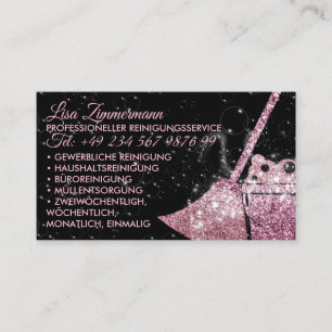 Schwarz-Rosa Luxus Reinigungsservice Hausmädchen Business Card