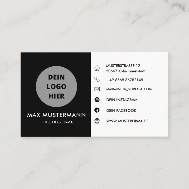 Schwarz/Weiß Visitenkarte Selbst Gestalten Vorlage Business Card (Front)