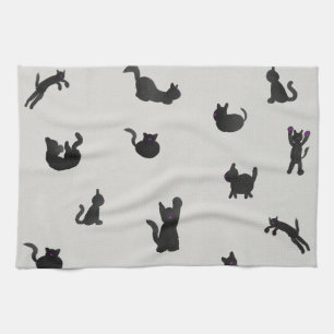 Schwarze Katzen Aquarell Muster Tea Towel