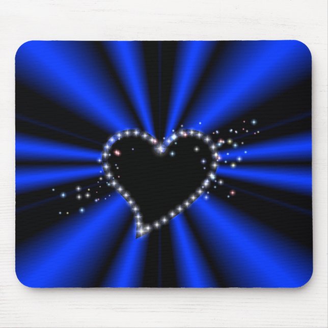 schwarzes Herz mit Sternchen auf blau - schwarz Mouse Mat (Front)