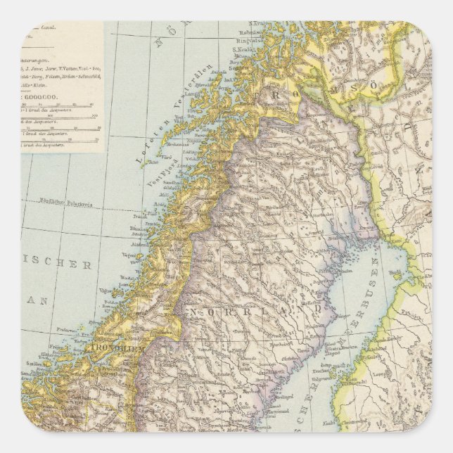 Schweden, Norwegen - Sweden and Norway Map Square Sticker (Front)