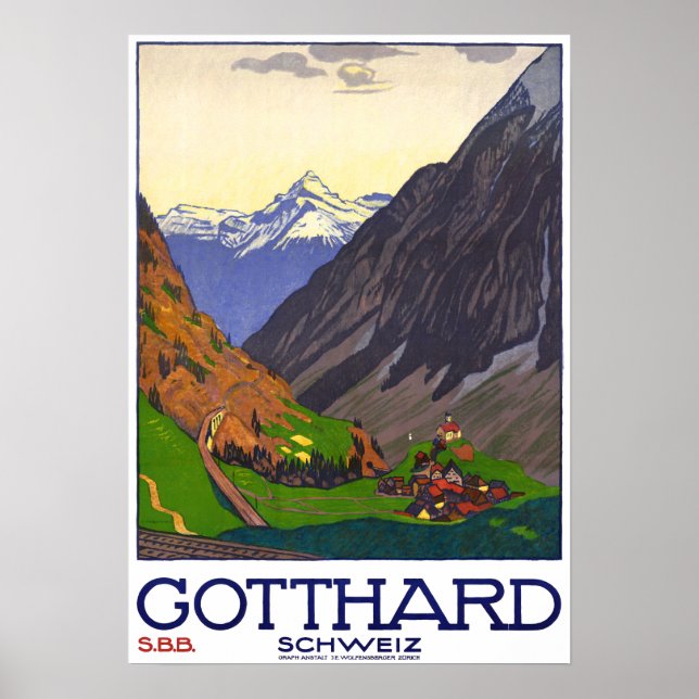 " Schweiz: 1914 - Gotthard Linie SBB Reise Werbe  Poster (Front)