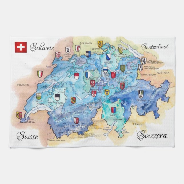 " Schweiz: 2021/heute - 26 Kantone Tea Towel (Horizontal)