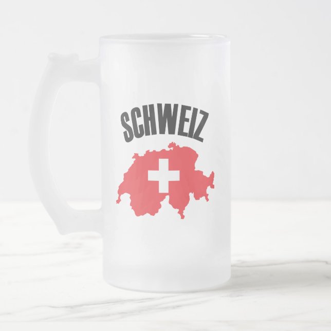 Schweiz Switzerland Map Flag Frosted Glass Beer Mug (Left)