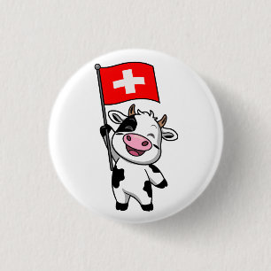 Schweizer Kuh Männer Basic T-Shirt 3 Cm Round Badge