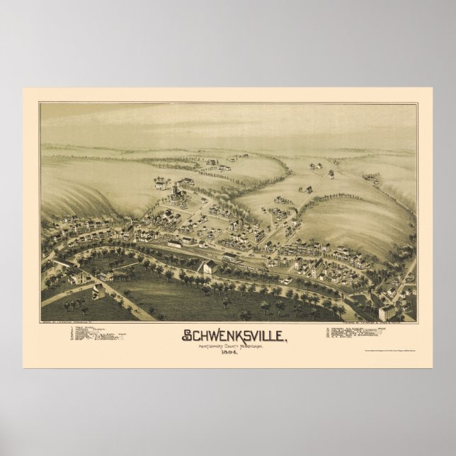 Schwenksville, PA Panoramic Map - 1894 Poster (Front)
