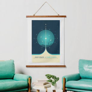 Sci-Fi Ad, Blue Atomic Clock, Deep Space Hanging Tapestry