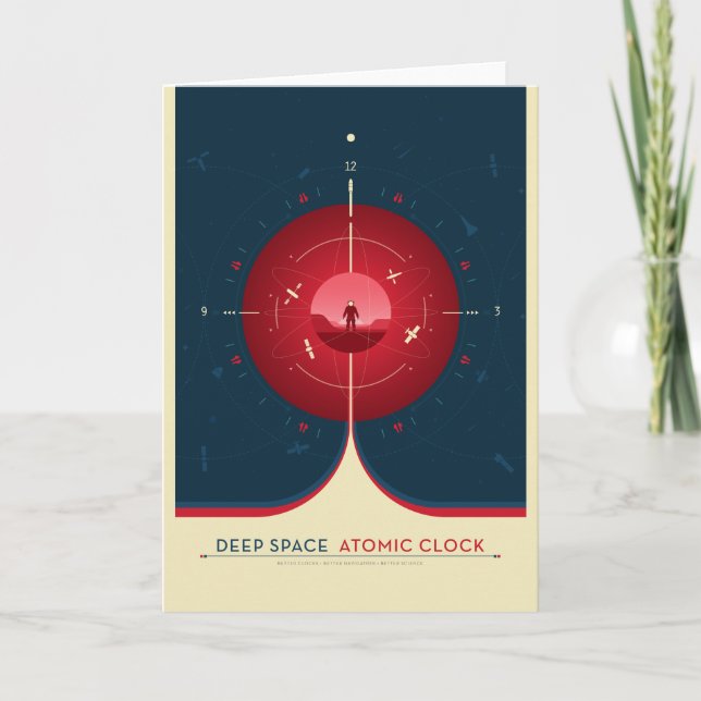 Sci-Fi Ad, Red Atomic Clock, Deep Space Card (Front)