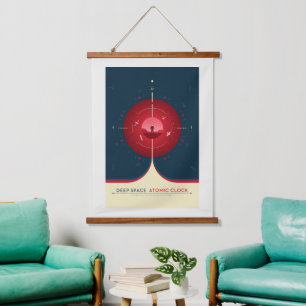 Sci-Fi Ad, Red Atomic Clock, Deep Space Hanging Tapestry