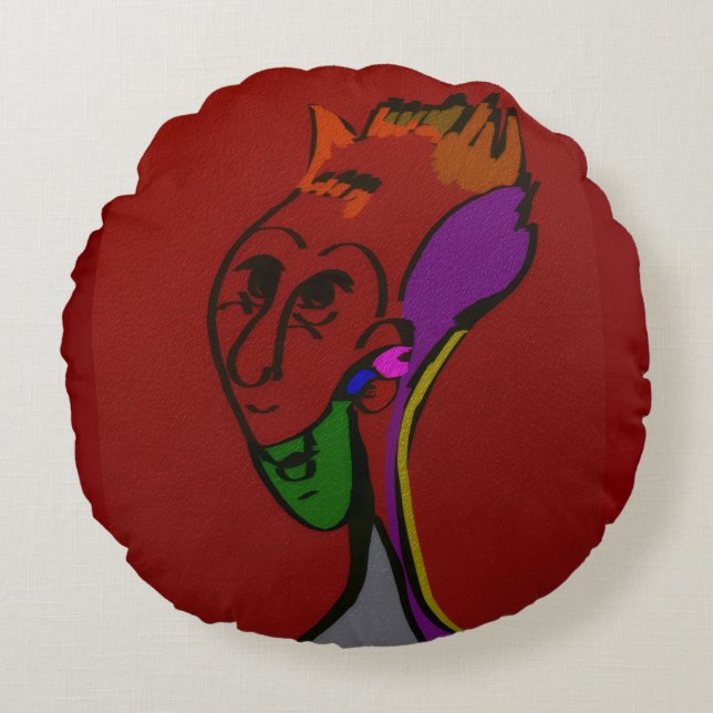 Sci-fi Alien Elder Leader Round Pillow (Front)