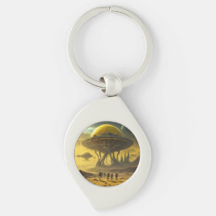 Sci-Fi Alien World View Planet Ufo Tower Key Ring