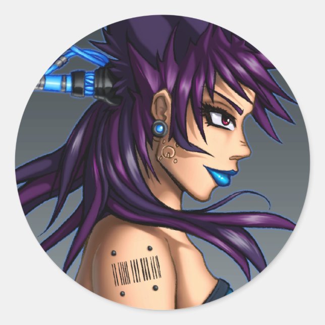 Sci-Fi Anime Girl Classic Round Sticker (Front)