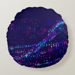 Sci-fi background. Digital wave with many particle Round Cushion