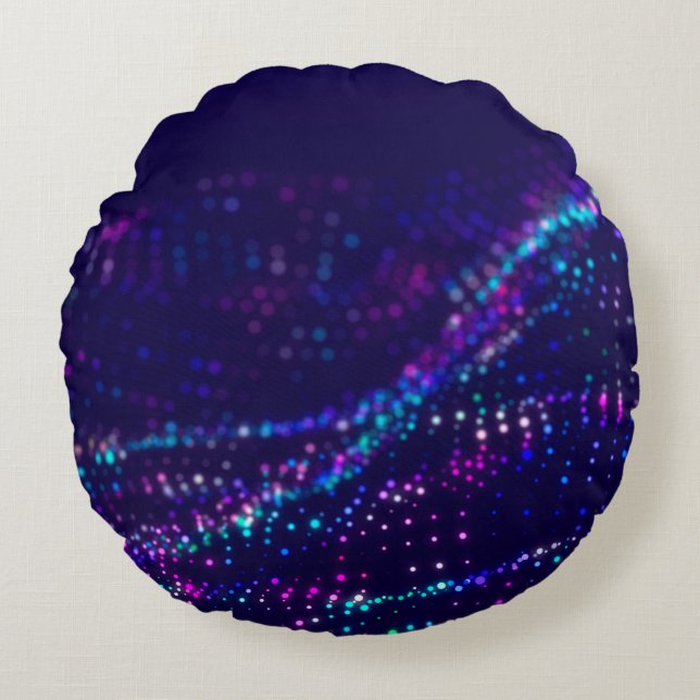 Sci-fi background. Digital wave with many particle Round Cushion (Front)