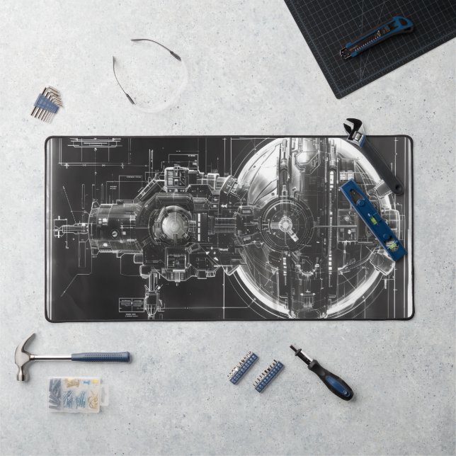 Sci-Fi Base Black Diagram Desk Mat (Workstation)