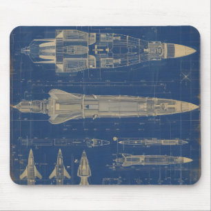 Sci-Fi Blueprint Rocket Mouse Mat