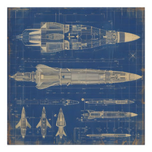 Sci-Fi Blueprint Rocket Photo Print