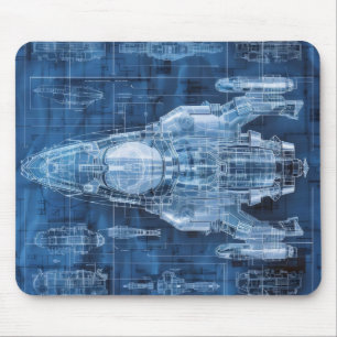 Sci-Fi Blueprint Space Ship Mouse Mat