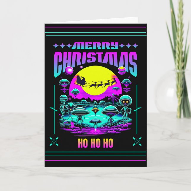 Sci-fi Christmas Aliens Holiday Card (Front)