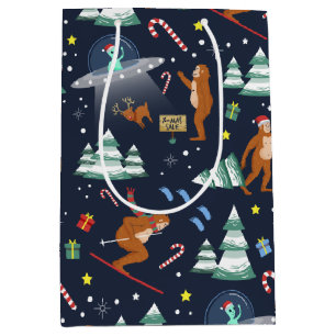 Sci-Fi Christmas   Big Foot, Aliens, & Reindeer Medium Gift Bag