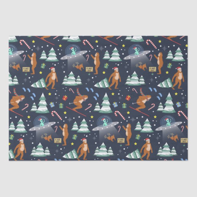 Sci-Fi Christmas | Big Foot, Aliens, & Reindeer Tissue Paper (Front)