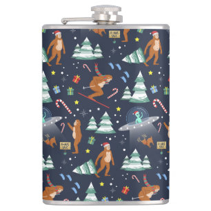 Sci-Fi Christmas   Big Foot, Aliens, & Reindeers Hip Flask