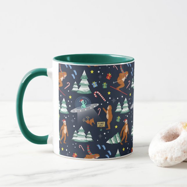 Sci-Fi Christmas | Big Foot, Aliens, & Reindeers Mug (With Donut)