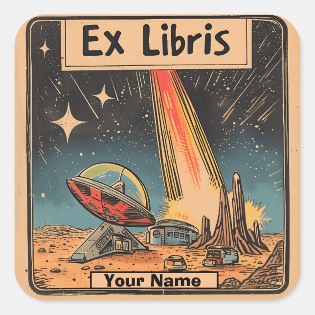 Sci-Fi Comic Bookplate Square Sticker (Front)