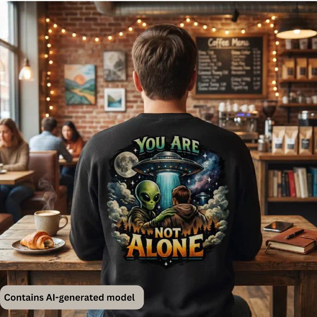 Sci-Fi Cosmic - You Are Not Alone Alien UFO Sweatshirt (Creator Uploaded)