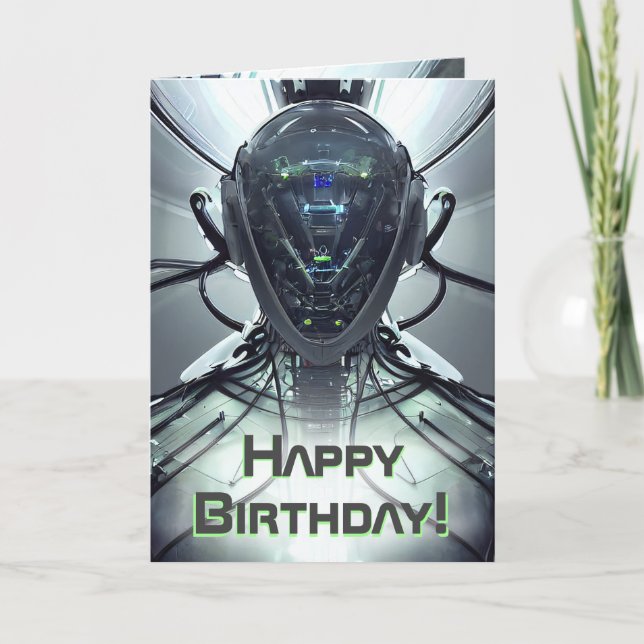 Sci-Fi Cyber Droid Fighter Pilot Birthday  Card (Front)