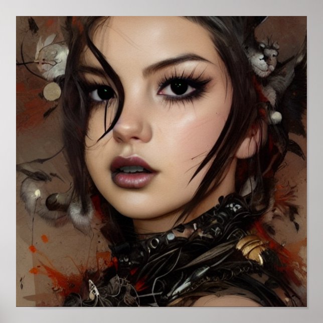 Sci Fi Cyber Gothic Woman Ink Spot Portrait Poster (Front)