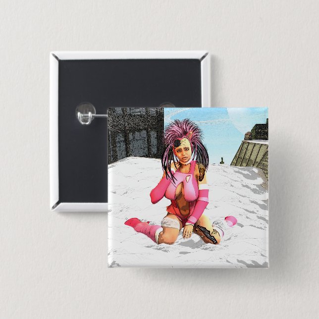 Sci Fi Female Cyborg 15 Cm Square Badge (Front & Back)