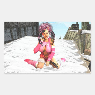 Sci Fi Female Cyborg Rectangular Sticker