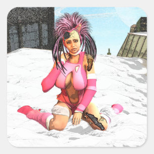 Sci Fi Female Cyborg Square Sticker