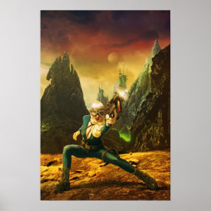 Sci-Fi Female Fighter on Strange Planet Poster