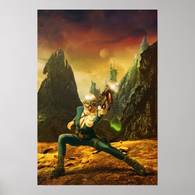 Sci-Fi Female Fighter on Strange Planet Poster (Front)