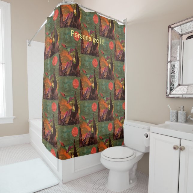 Sci-Fi "Fire Bird" alien life forms in flight Shower Curtain (In Situ)