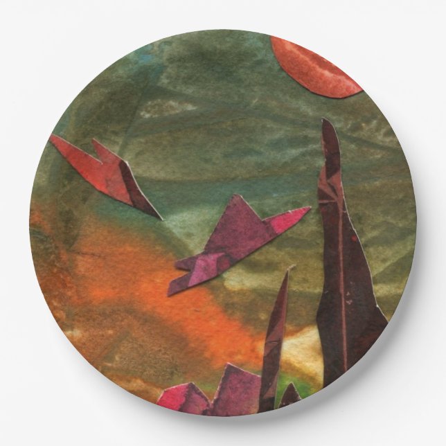 Sci-Fi "Fire Birds" alien life forms in flight Paper Plate (Front)