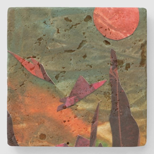 Sci-Fi "Fire Birds" alien life forms in flight Stone Coaster (Front)