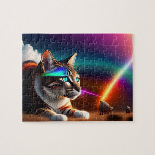 Sci-fi Futuristic Cat with Rainbow Colours, Cat Jigsaw Puzzle