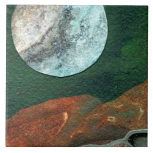 Sci-Fi ice moon in low orbit around alien world Tile