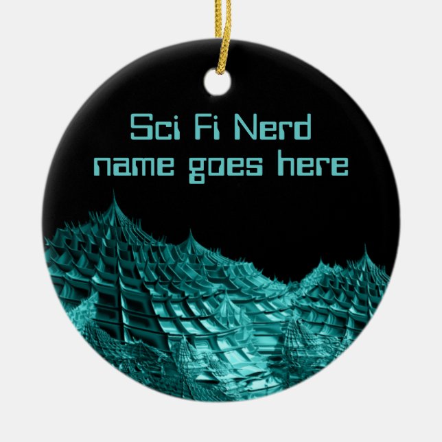 Sci fi nerd fantasy landscape ceramic tree decoration (Front)