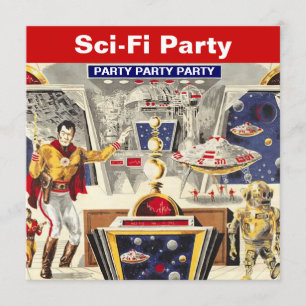 Sci-fi Party Theme Invitations Robot Space Travel
