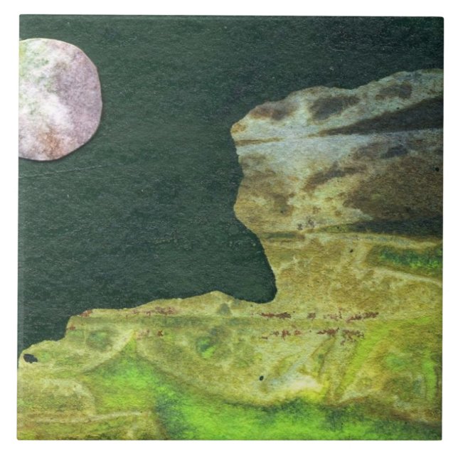 Sci-Fi  pink moon in low orbit around alien world Tile (Front)