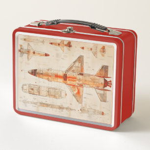 Sci-Fi Rocket Blueprint Metal Lunch Box
