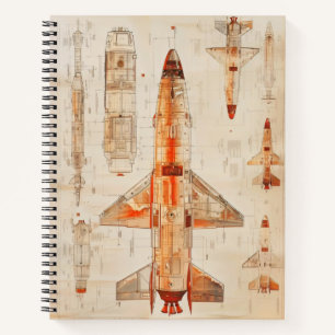 Sci-Fi Rocket Blueprint Notebook