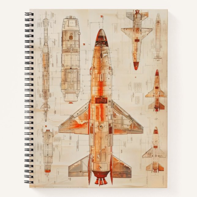 Sci-Fi Rocket Blueprint Notebook (Front)